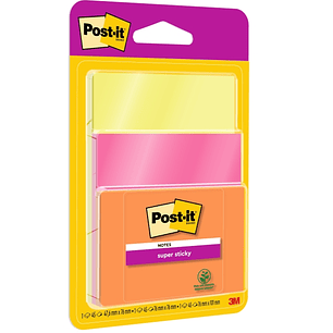 Post-It Super Sticky Pack de 3 Blocs de 45 Notas Adhesivas Reposicionables - Forma Cuadrada - Colores Surtidos