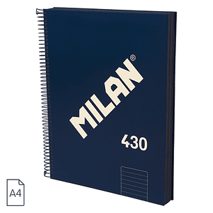 Milan 430 Since 1918 Cuaderno A4 con Espiral - Papel a Lineas de 7mm - 120 Hojas de 95g - Tapa Dura - Color Azul