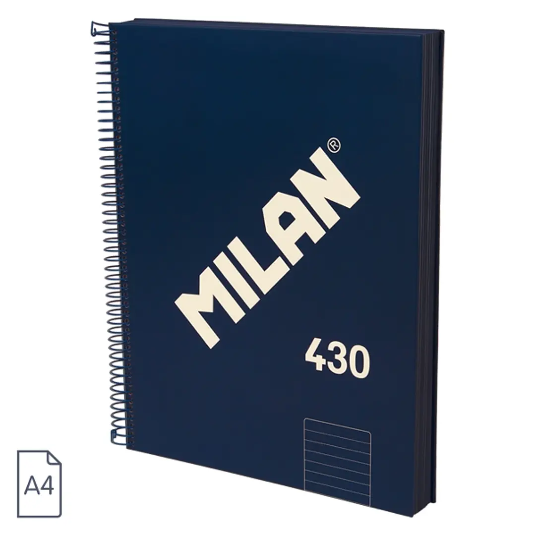 Milan 430 Since 1918 Cuaderno A4 con Espiral - Papel a Lineas de 7mm - 120 Hojas de 95g - Tapa Dura - Color Azul 1