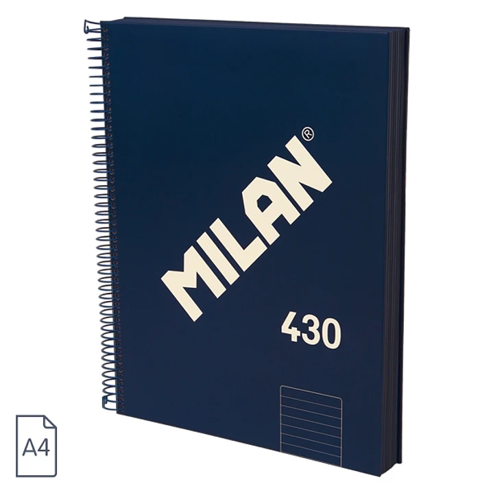 Milan 430 Since 1918 Cuaderno A4 con Espiral - Papel a Lineas de 7mm - 120 Hojas de 95g - Tapa Dura - Color Azul 1