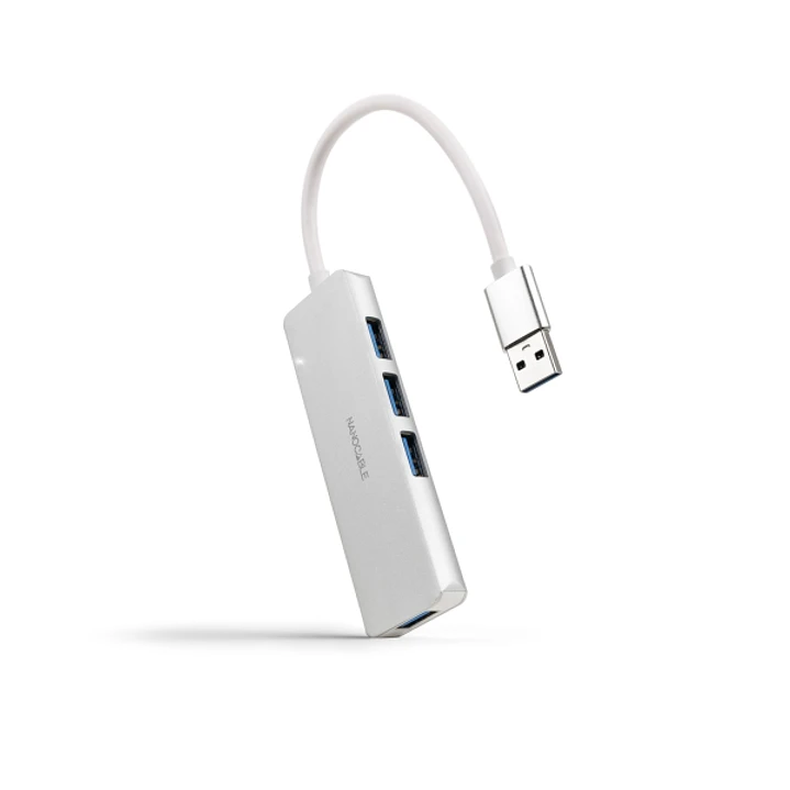 Nanocable Hub USB 3.0 4xUSB3.0. USB-A/M-USB 3.0/H - Aluminio - 18cm - Color Gris 1