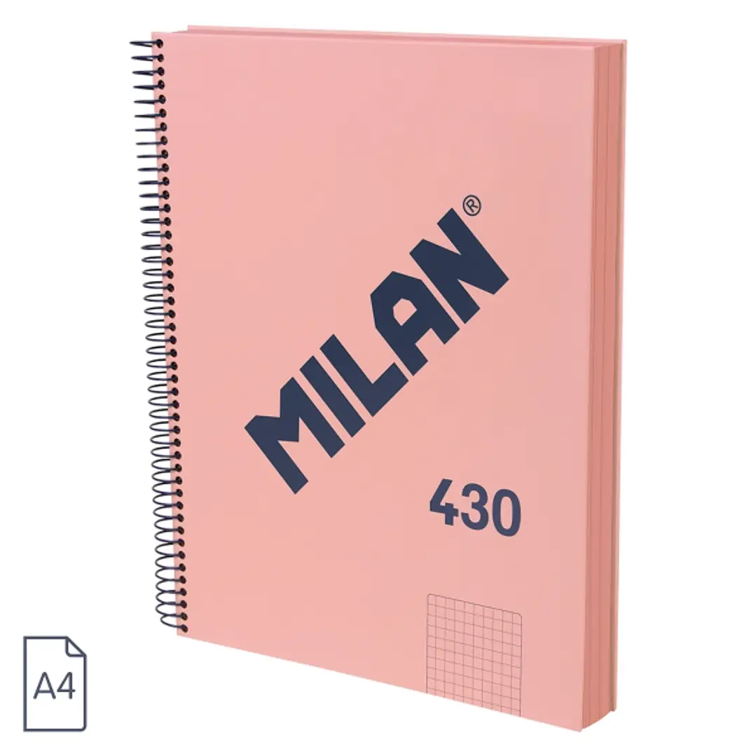 Milan 430 Since 1918 Cuaderno A4 con Espiral - Cuadricula 5x5mm - 120 Hojas de 95g - Tapa Dura - Color Rosa 1