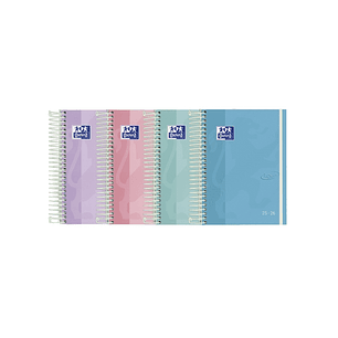 Oxford Touch Pastel Agenda Escolar 25/26 Espiral Dia Pagina - Tamaño 8º - Tapa Extradura Peliculado Touch - Esquinas Microperforadas - Espacio para No