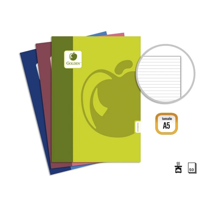 Golden Basic Pack de 10 Libretas Grapadas A5 50 Hojas 60grs 1 Raya - Colores Surtidos 1