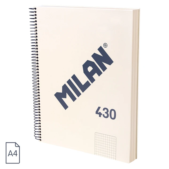 Milan 430 Since 1918 Cuaderno A4 con Espiral - Cuadricula 5x5mm - 120 Hojas de 95g - Tapa Dura - Color Beige 1