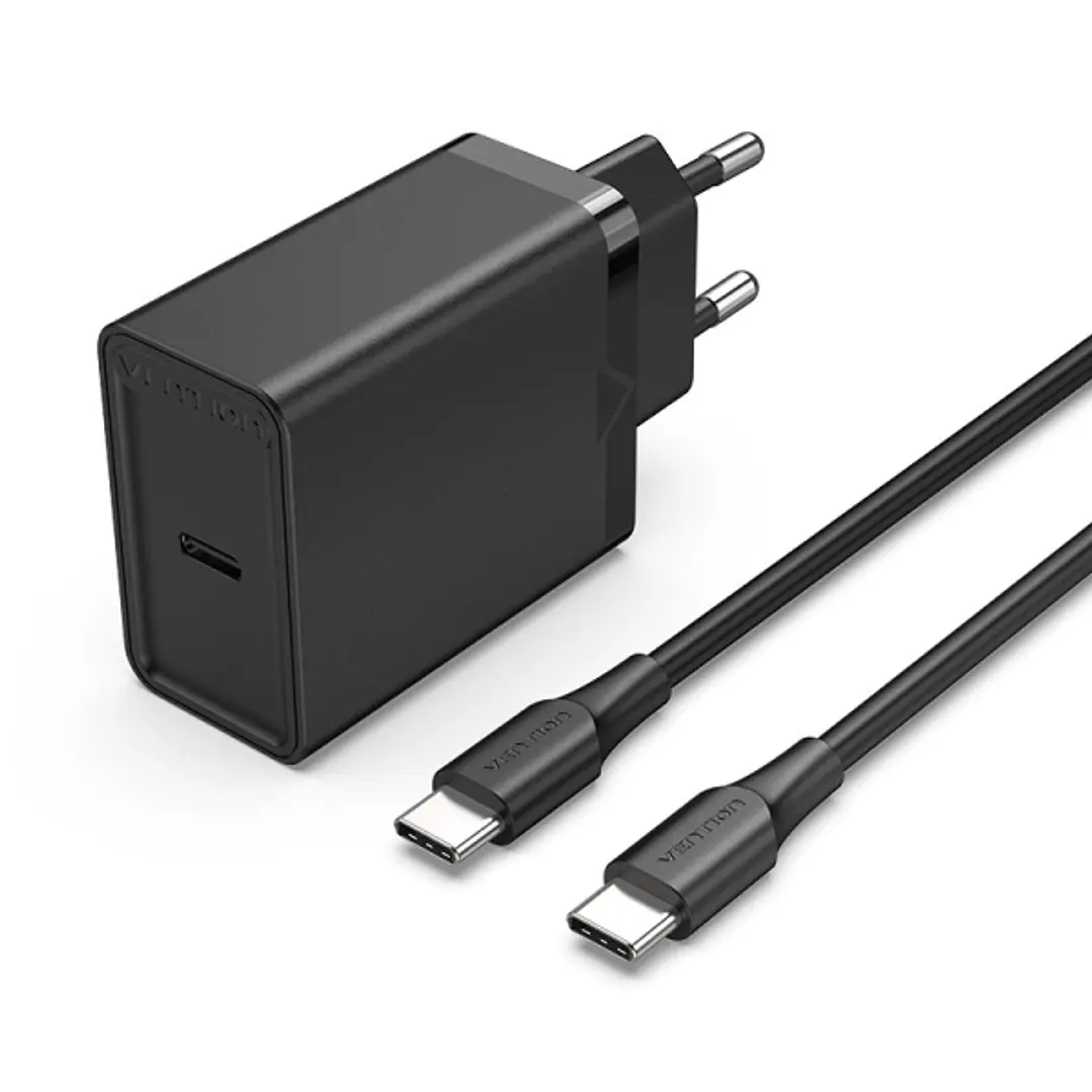 Vention Cargador de Pared USB-C 25W - Cable USB-C 1m - PD3.0 - Color Negro 1