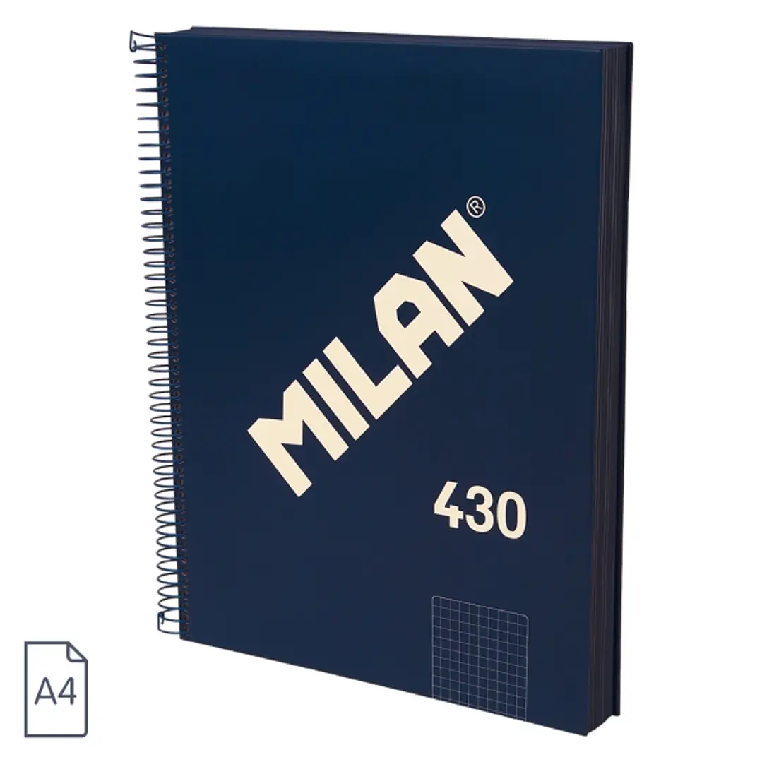 Milan 430 Since 1918 Cuaderno A4 con Espiral - Cuadricula 5x5mm - 120 Hojas de 95g - Tapa Dura - Color Azul 1