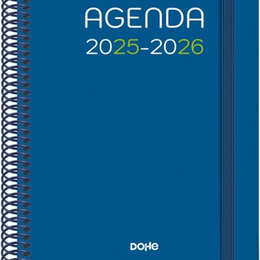 Dohe Logic Agenda Escolar 25/26 Espiral A5 - Dia Pagina - Papel 70g/m2 - 4 Hojas de Pegatinas - Cubierta de Carton Plastificado - Cierre con Goma Elas 1