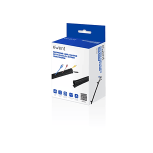 Ewent Manguito Organizador de Cable Neopreno - Cierre con Cremallera y Hebilla - Proteccion Frente a Humedad - 1m - 100mm - Color Negro