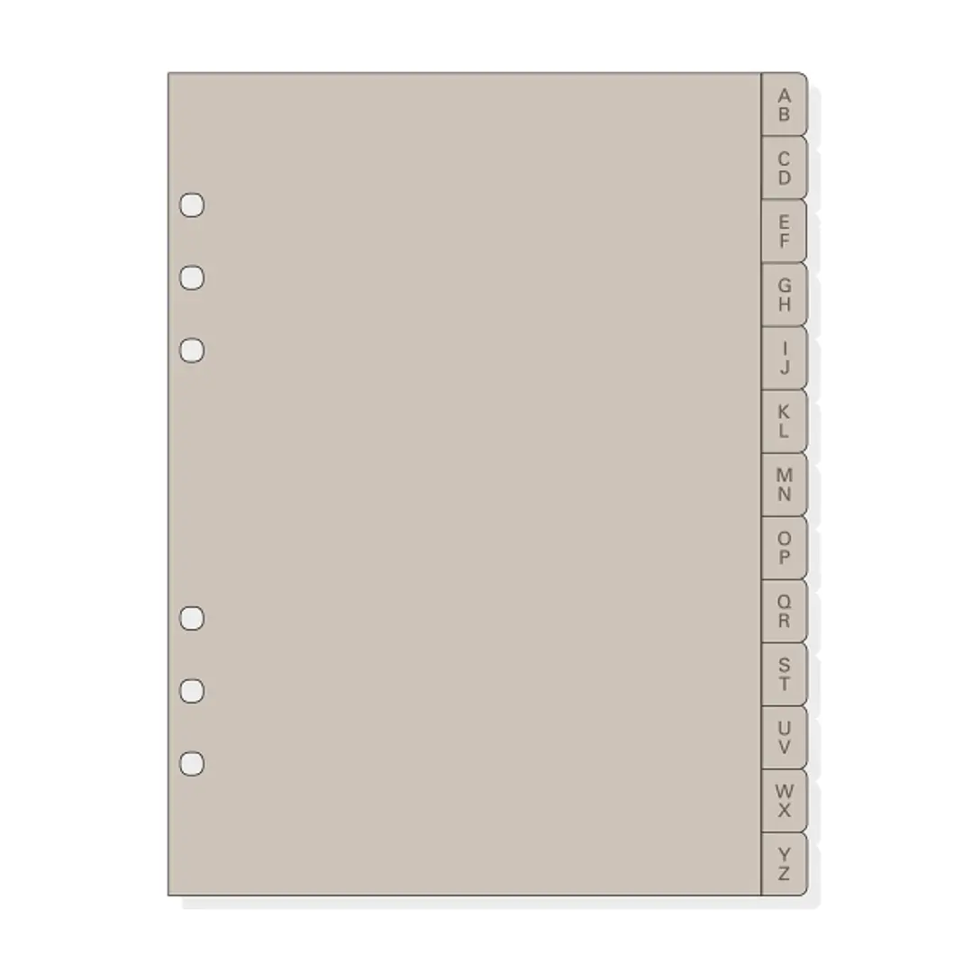Finocam R1064 Indice Alfabetico para Agendas Open - 13 Solapas - Formato 1000 - 166x2x215mm - PVC - Color Beige Grisaceo 1