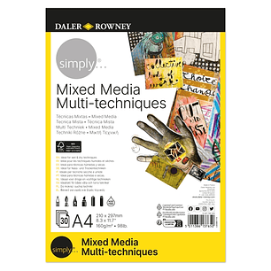 Daler Rowney Simply Bloc Encolado Mix Media - A4 - 160g - 30 Hojas - Color Blanco