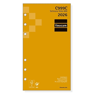 Finocam C999C Recambio para Agendas Classic en Catalan - Anual 2026 - Esquinas Microperforadas - Formato 609 - 94x6x171mm - Semana Vista Horizontal - 