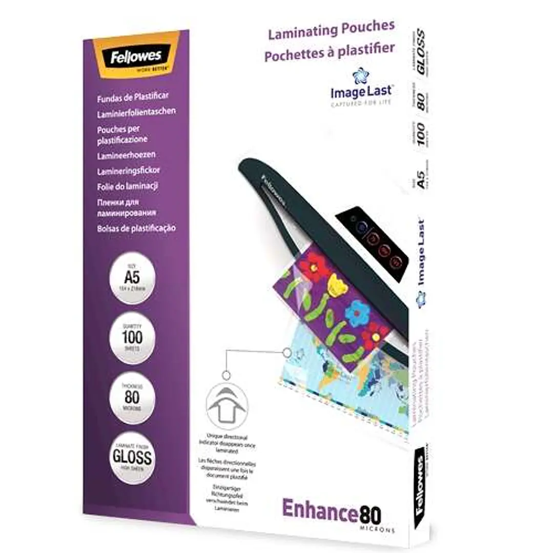 Fellowes Pack de 100 Fundas para Plastificar Brillo A5 - 80 Micras - Alta Calidad - Transparente 1