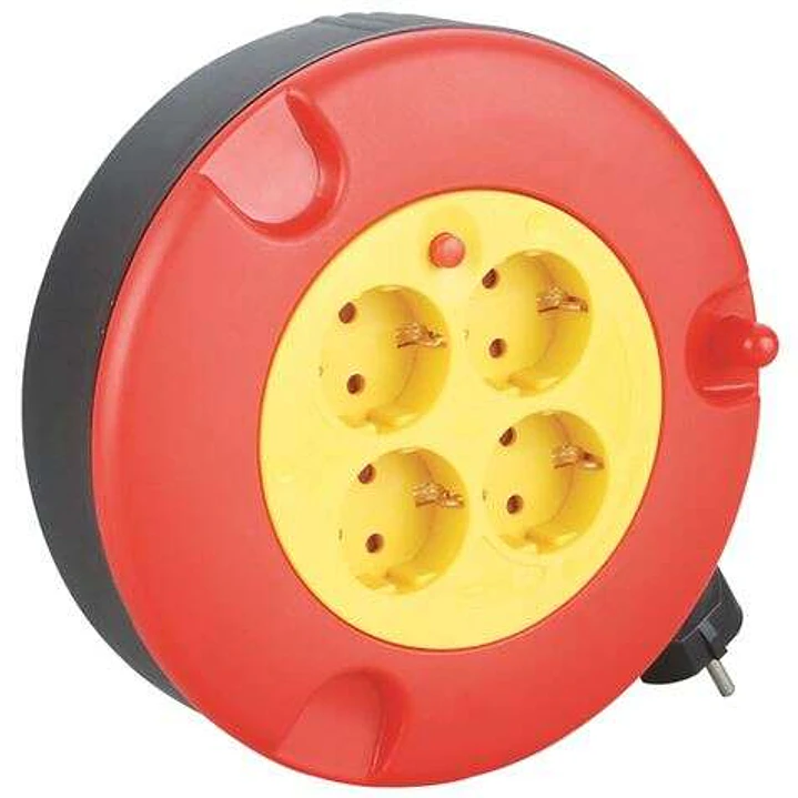 Elbat Enrollador Alargador con Proteccion Termica - 4 Shukos - Carga Maxima Enrollado 1100W, Desenrollado 3200W - Cable de 5m 1