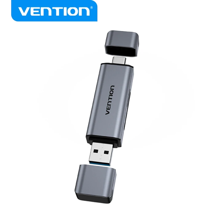 Vention Lector de Tarjetas 2-in-1 USB 3.0 A+C - Aluminio Metalizado - Soporta SD/TF - Capacidad 512GB - Lectura Dual - Color Gris 1