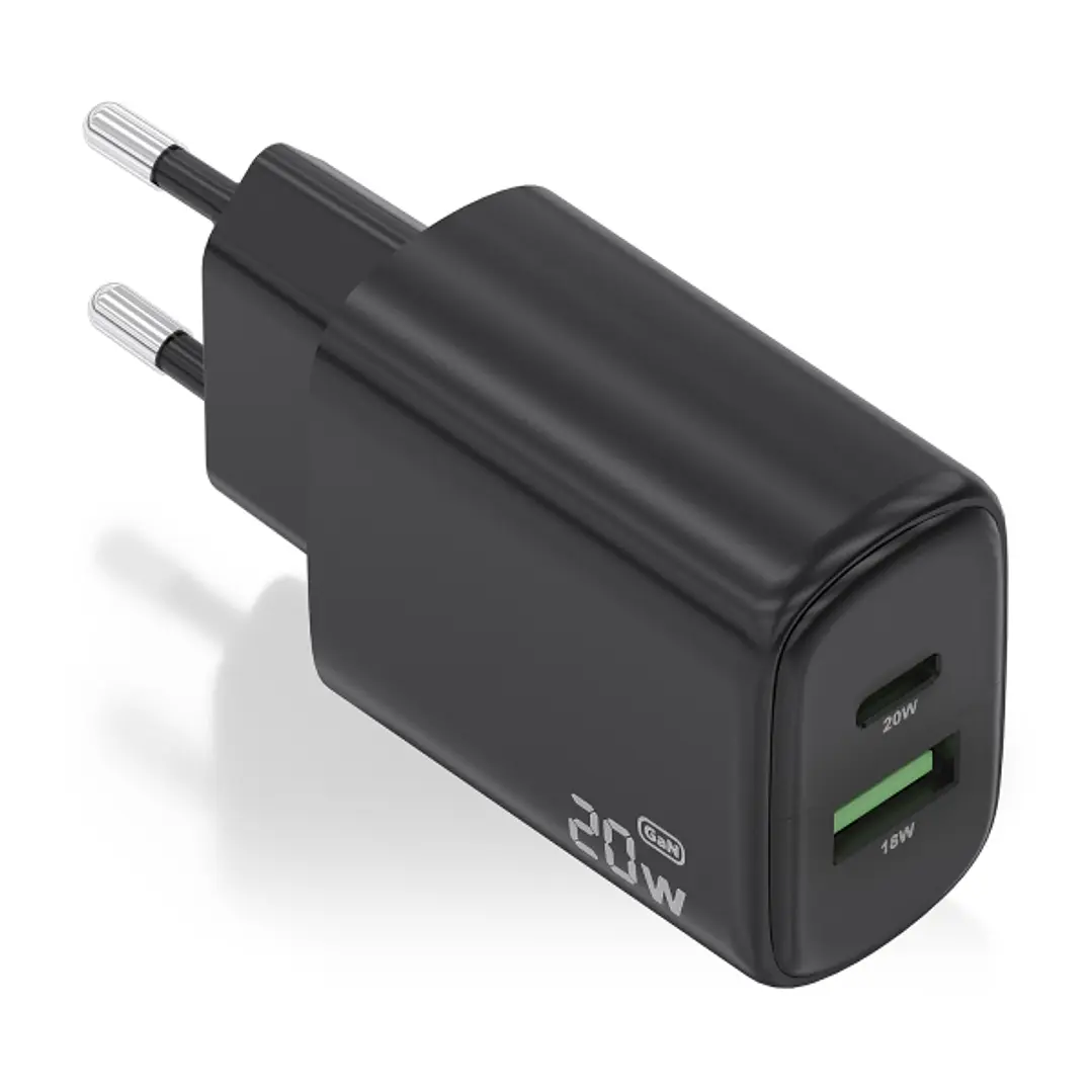 Aisens Cargador GaN 20W - 1xUSB-C PD3.0 - 1xUSB-A QC3.0 - Color Negro 1