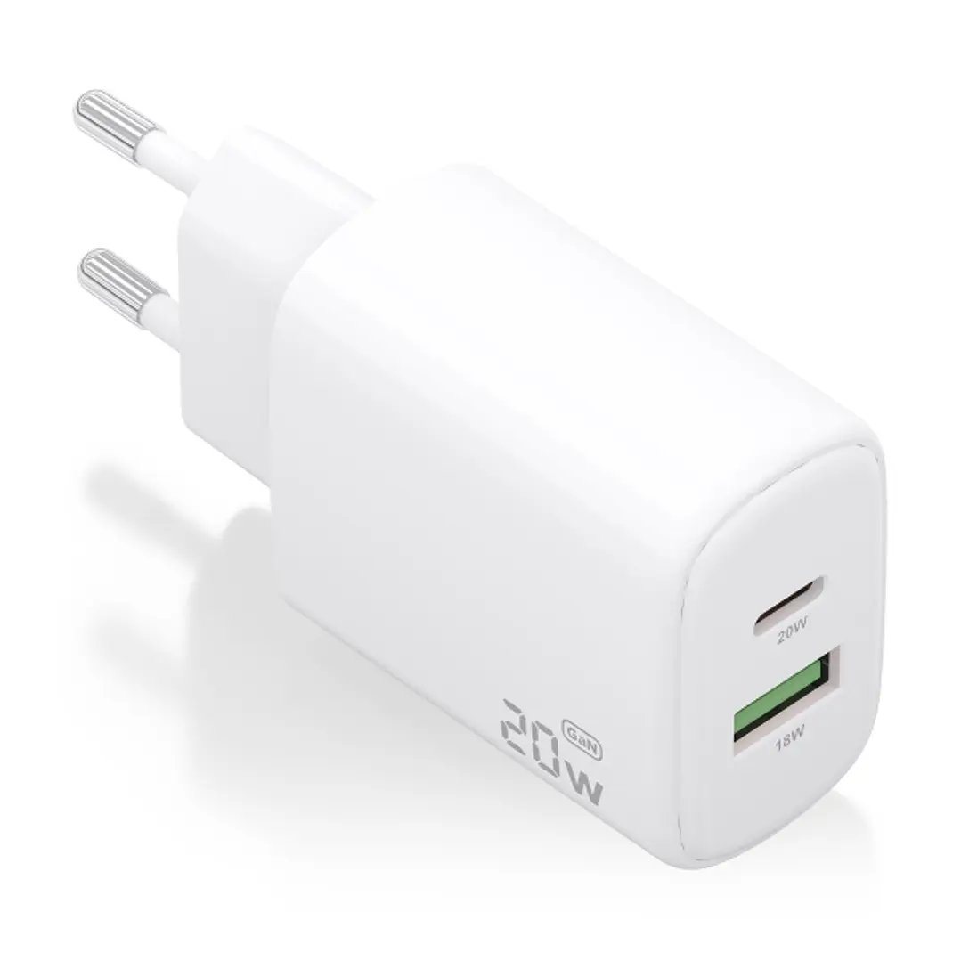 Aisens Cargador GaN 20W - 1xUSB-C PD3.0 - 1xUSB-A QC3.0 - Color Blanco 1