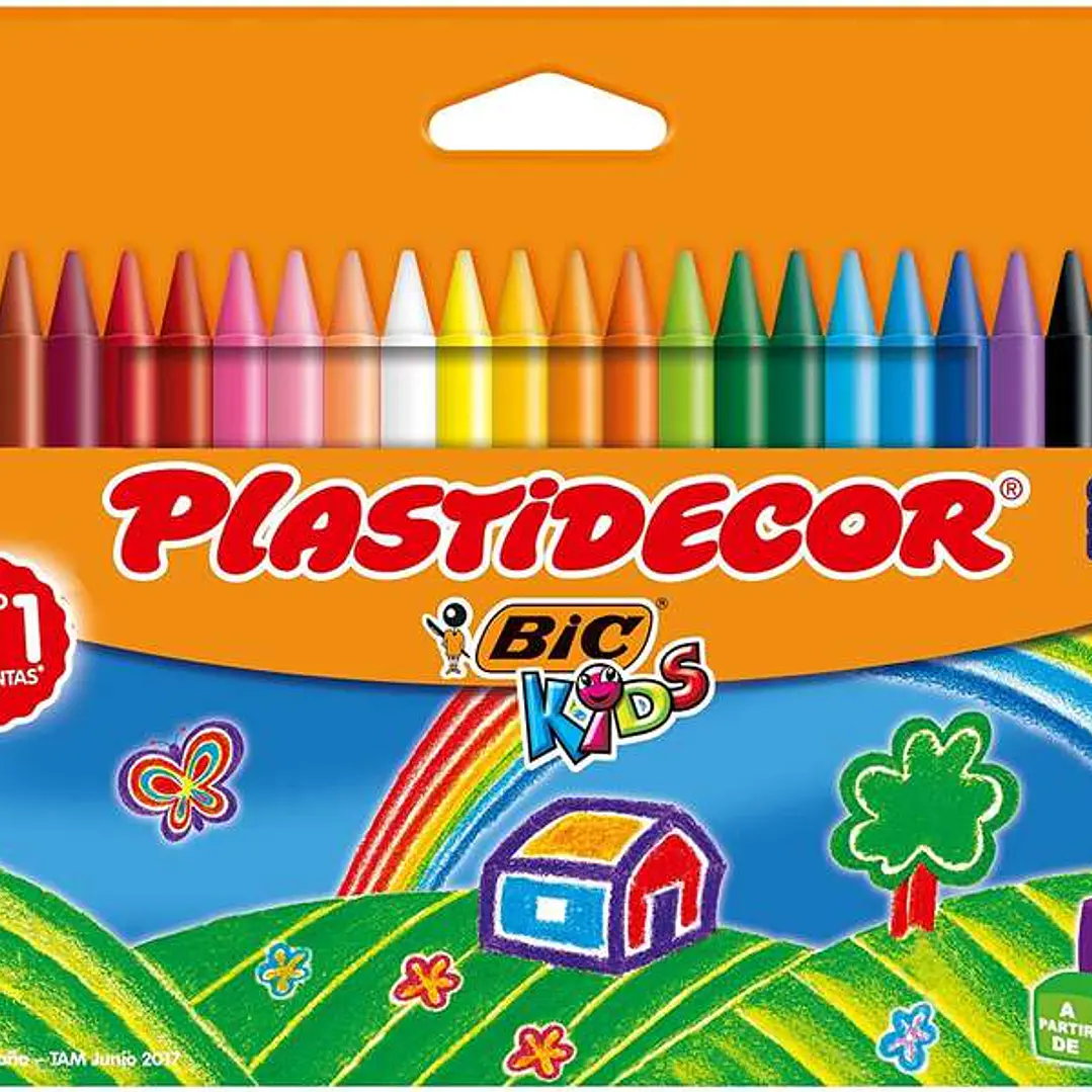 Bic Kids Plastidecor Caja de 24 Lapices de Cera - Extraresistentes - Facil de Sacar Punta - No Mancha 1