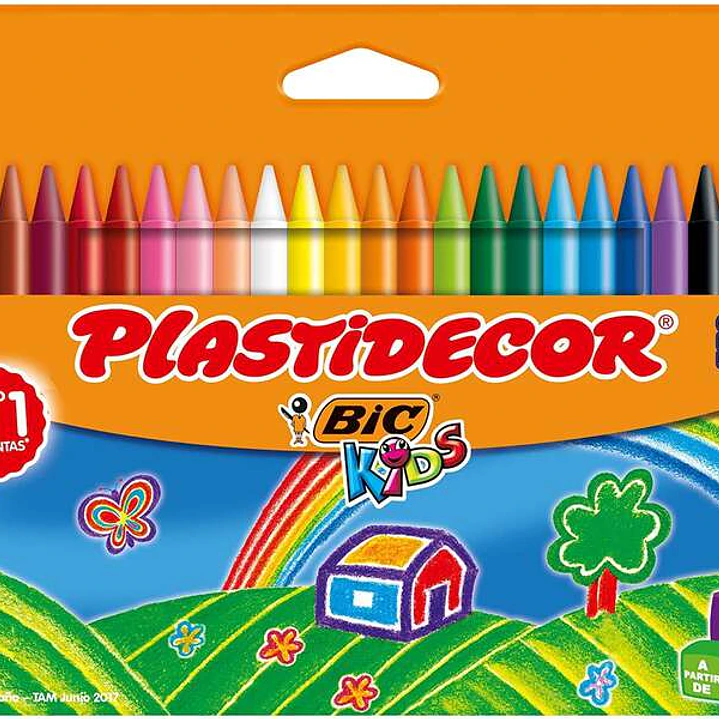 Bic Kids Plastidecor Caja de 24 Lapices de Cera - Extraresistentes - Facil de Sacar Punta - No Mancha 1