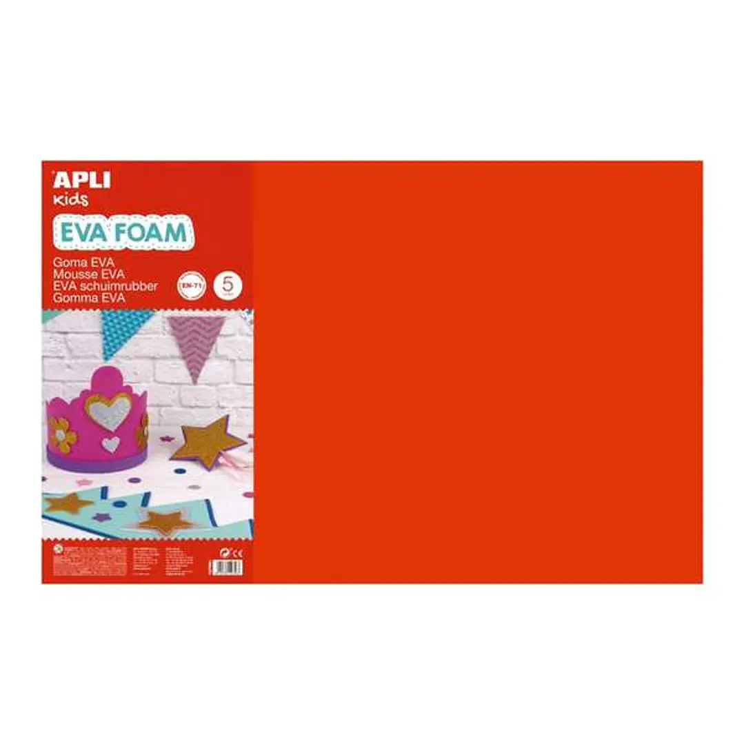 Apli Pack de 5 Goma Eva 600 x 400 mm - Grosor 2 mm - Impermeable - Moldeable al Calor - Color Rojo 1