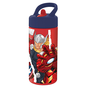 Safta Avengers Infinity Botella de 410ml - Valvula de Salida de Agua - Asa Superior - Tapon Roscado - 74x64x178mm - Color Rojo