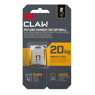 3M Claw Pack de 2 Ganchos de Metal para Paredes de Yeso - Soporta hasta 20 kg - Color Gris/Titanio