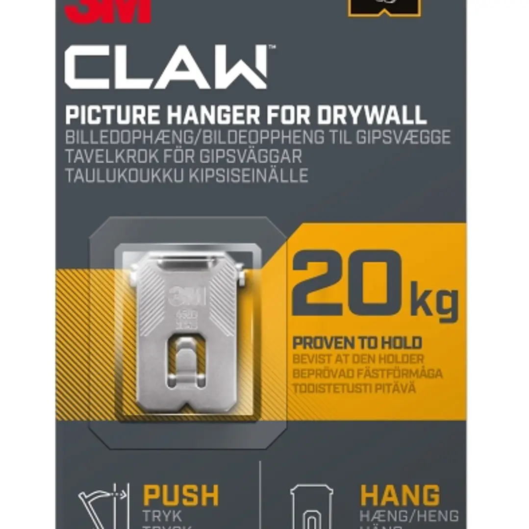 3M Claw Pack de 2 Ganchos de Metal para Paredes de Yeso - Soporta hasta 20 kg - Color Gris/Titanio 1