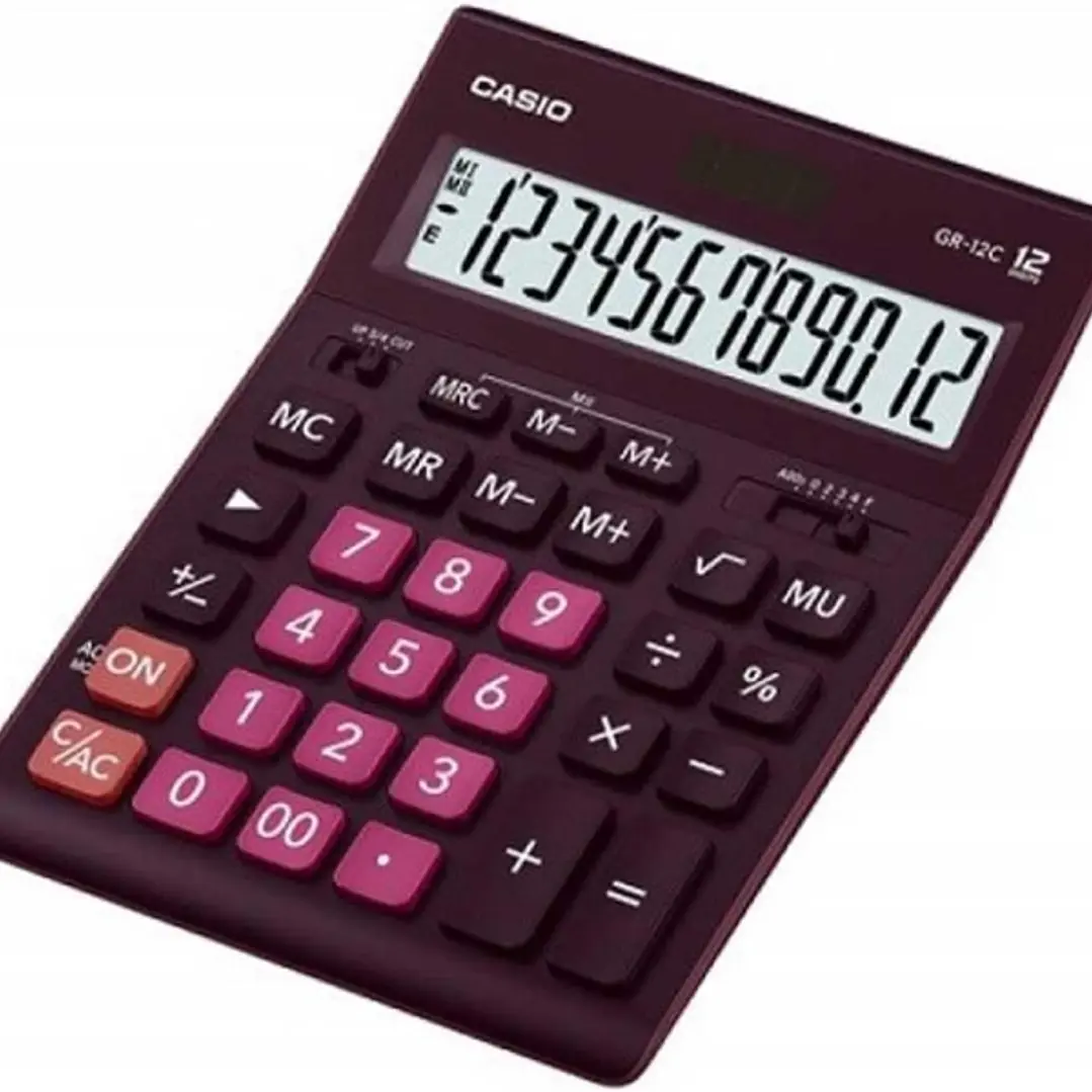 Casio GR-12C Calculadora de Sobremesa de 12 Digitos - Pantalla Extragrande - Simbolos de Comando de Funcion - Alimentacion Solar y Pilas - Color Burde 1