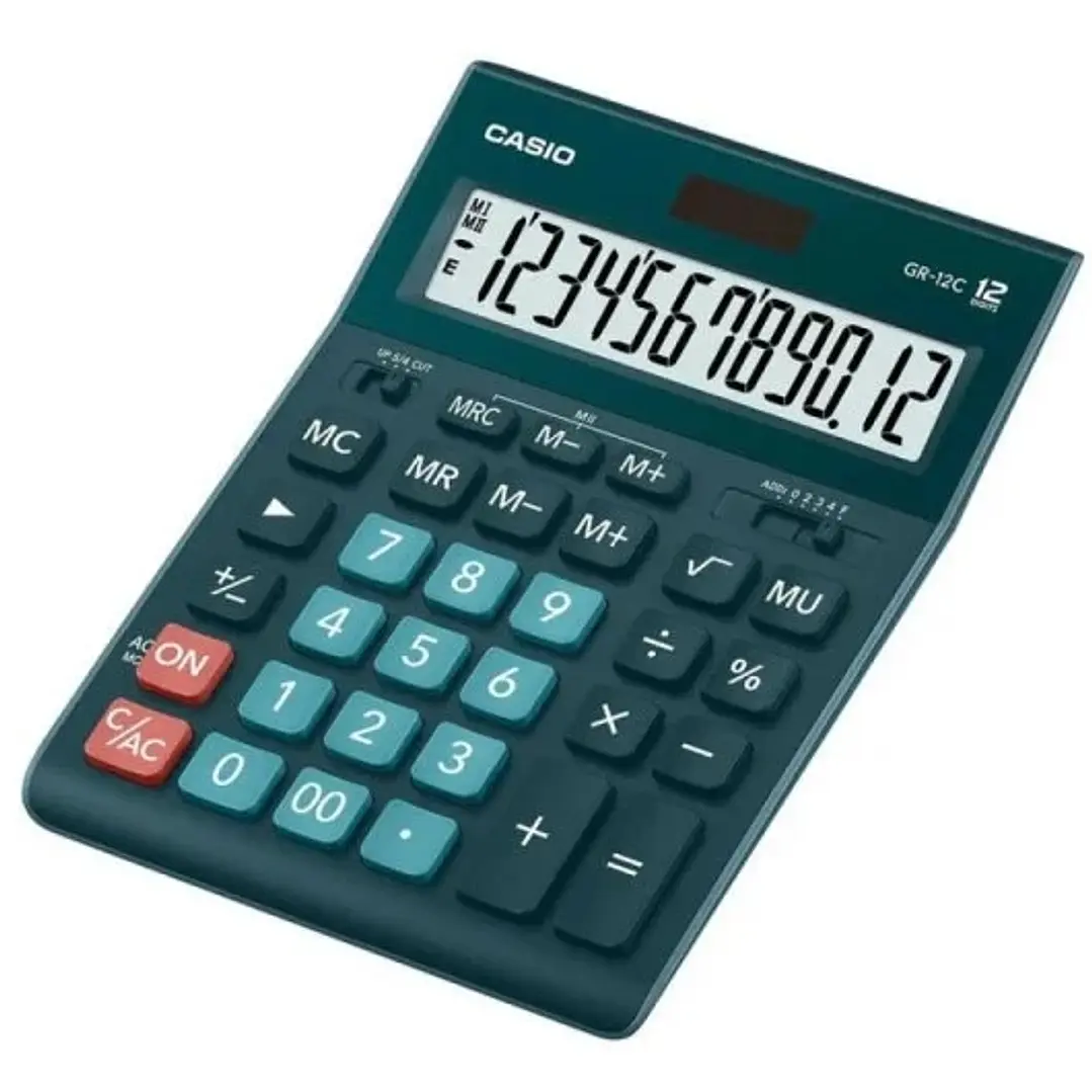 Casio GR-12C Calculadora de Sobremesa de 12 Digitos - Pantalla Extragrande - Simbolos de Comando de Funcion - Alimentacion Solar y Pilas - Color Verde 1