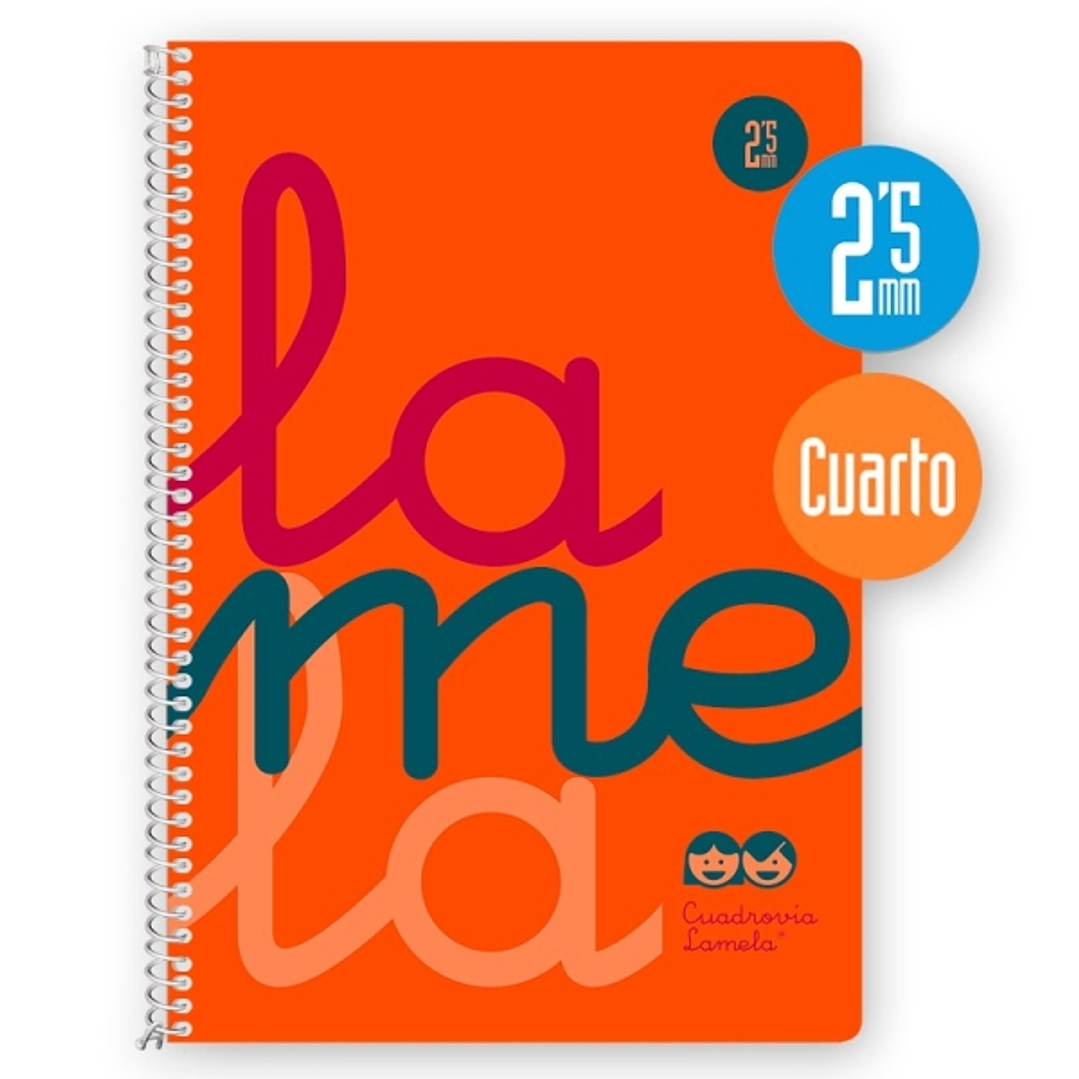 Lamela Cuaderno Espiral con 80 Hojas de 90g/m2 con Margen - Formato Cuarto - Pauta Cuadrovia de 2.5mm - Cubierta Extra Dura - Papel Offset Blanco Extr 1