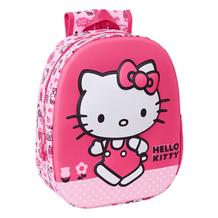 Safta Hello Kitty Mochila 3D - Asa de Mano - Portabotellas Lateral - 27x33x10cm - Color Rosa