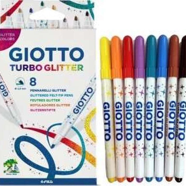Giotto Turbo Glitter Pack de 8 Rotuladores - Punta Fina 2.8mm - Tinta al Agua - Lavable - Colores Surtidos 1