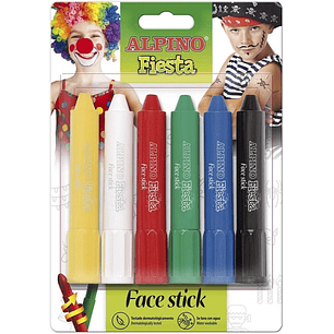 Alpino Fiesta Face Stick Pack con 6 Barritas de Pintura Facial - Sistema Retractil Giratorio - Se Lava con Agua - Testado Dermatologicamente