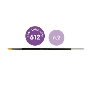 Milan 612 Premium Synthetic Pack de 6 Pinceles Redondos Numero 2 - Bolsa con Colgador - Pelo Sintetico - Mango Largo - Color Negro