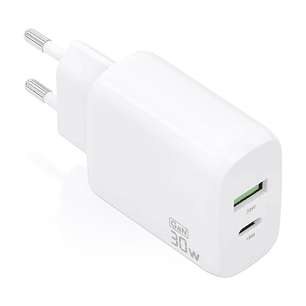 Aisens Cargador GaN 30W - 1xUSB-C PD3.0 QC4.0 - 1xUSB-A QC3.0 - Color Blanco