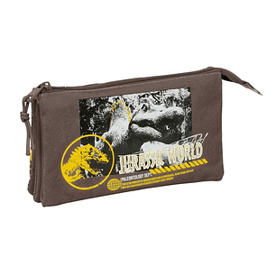 Safta Jurassic World Portatodo - 3 Compartimentos con Cremalleras - Bolsillo Interior - 0.6L - 220x30x120mm - Color Marron
