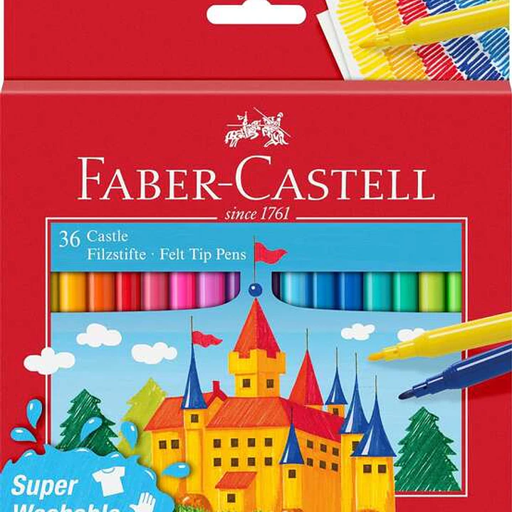 Faber-Castell Castle Pack de 36 Rotuladores - Tinta con Base de Agua Lavable - Colores Surtidos 1