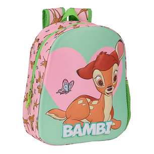 Safta Bambi Mochila 3D - Asa de Mano - Portabotellas Lateral - 27x33x10cm - Color Verde Pastel