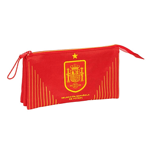 Safta Seleccion Española de Futbol Portatodo - 3 Compartimentos con Cremalleras - Bolsillo Interior - 0.6L - 220x30x120mm - Color Rojo