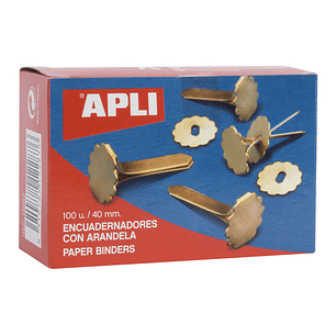 Apli Encuadernadores Metalicos con Arandela - 40mm - Caja de 100 - Aptos para Todo Tipo de Documentos - Incluyen Arandela para Embellecer y Evitar Roz