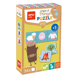 Apli Puzle Origen de las Cosas - 36 Piezas de 7x7mm - Carton Resistente y Brillante - Desarrolla Habilidades y Capacidades - Ideal para Niños de 3 Año
