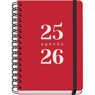 Dohe Grammar Agenda Escolar 25/26 Espiral A5 - Semana Vista - Papel 80g/m2 - Cubierta de Polipropileno - Cierre de Goma Elastica - Color Rojo