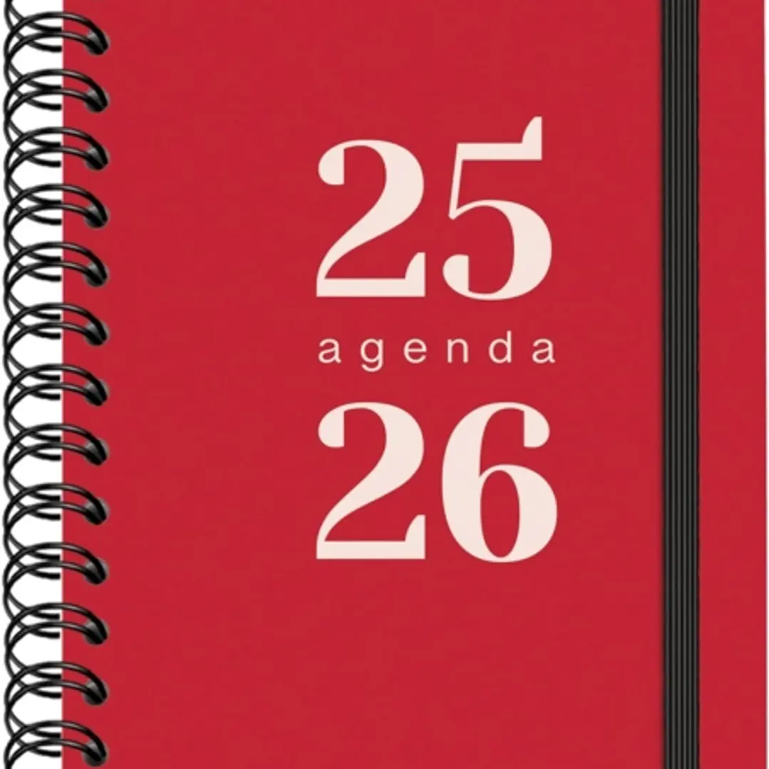 Dohe Grammar Agenda Escolar 25/26 Espiral A5 - Semana Vista - Papel 80g/m2 - Cubierta de Polipropileno - Cierre de Goma Elastica - Color Rojo 1