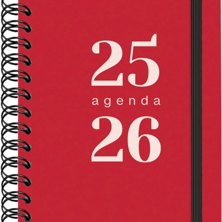 Dohe Grammar Agenda Escolar 25/26 Espiral A5 - Semana Vista - Papel 80g/m2 - Cubierta de Polipropileno - Cierre de Goma Elastica - Color Rojo 1