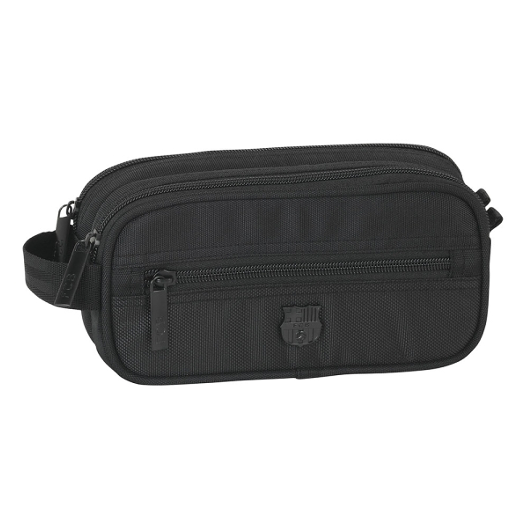 Safta F.C.Barcelona Premium Neceser Compacto de 2L - 2 Compartimentos con Cremallera - Asa Lateral - Bolsillo Frontal - 210x100x80mm - Color Negro 1