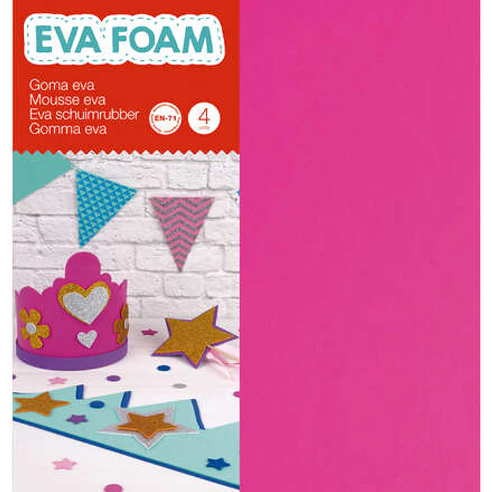 Apli Goma Eva Fluorescente - Medida A4 - 4 Hojas - Fucsia, Verde, Amarillo y Naranja 1