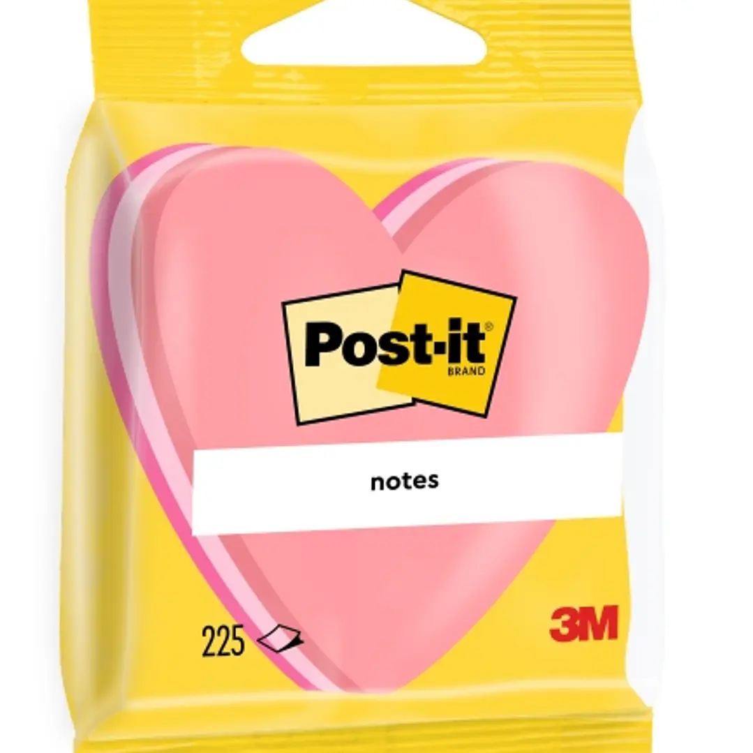 Post-It Bloc de 225 Notas Adhesivas Reposicionables - Forma Corazon - 70x70mm - Color Rosa 1
