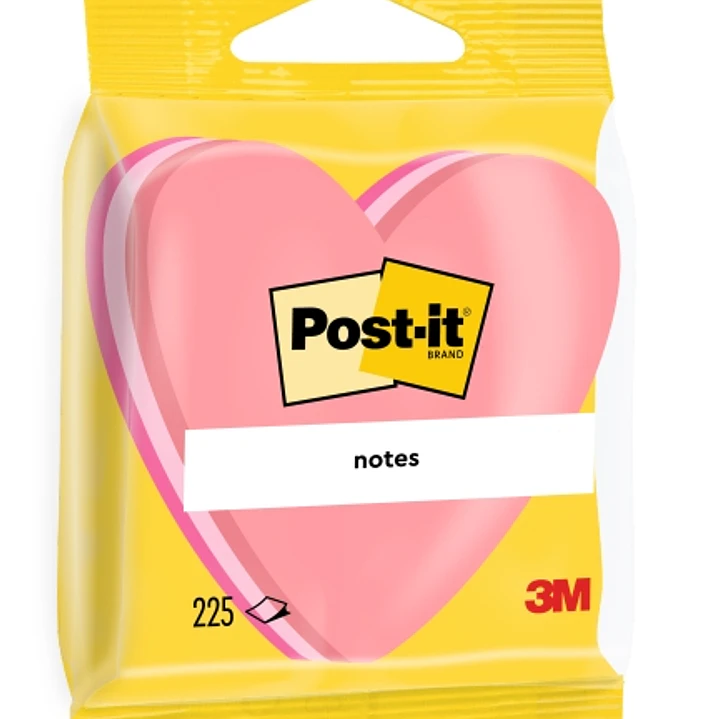 Post-It Bloc de 225 Notas Adhesivas Reposicionables - Forma Corazon - 70x70mm - Color Rosa 1