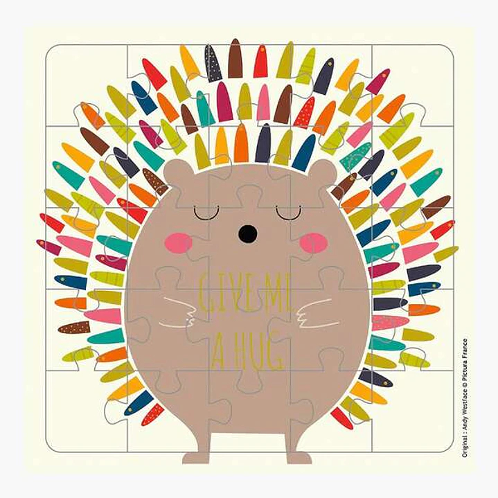 Pictura Tarjeta Puzzle - 25 Piezas - Tematica Erizo - 15.5x15.5cm - Incluye Tarjeta Plegada - Embolsada en Celofan - Incluye Sobre Blanco - Papel con  1