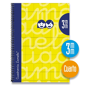 Lamela Cuaderno Espiral con 80 Hojas de 90g/m2 con Margen - Formato Cuarto - Pauta Cuadrovia de 3mm - Cubierta Extra Dura - Papel Offset Blanco Extra 